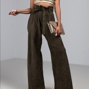 AKIRA suede high rise paper bag tie waist pants